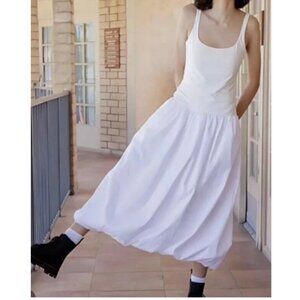WHITE COTTON MIXED BALLOON MIDI DRESS SIZE LARGE